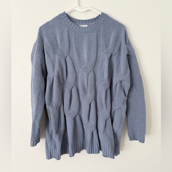 J. Jill Pastel Blue Chenille Cable Knit Crewneck Sweater Size Small - Picture 2 of 7